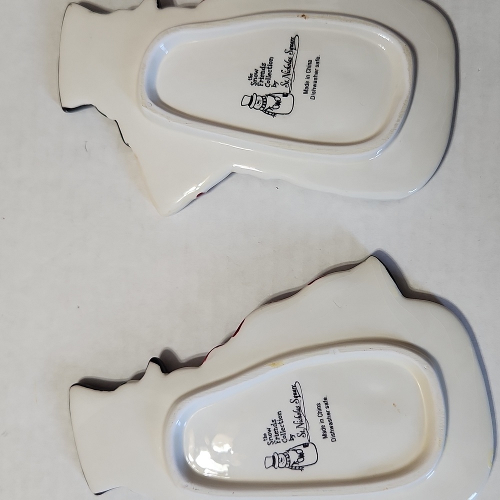 2 Ceramic Snowmen Spoon Rests for Utensils - Picture 2 of 4
